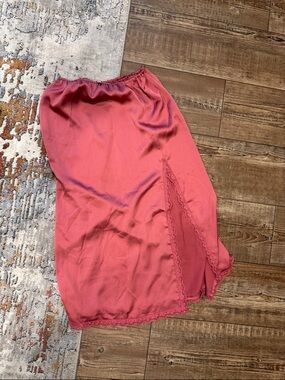 Midi Slip Skirt in Rose Pink with Lace Trim